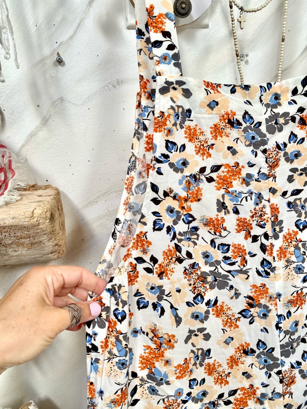 Artisan Upcycled patchwork boho floral overalls w prairie cottagecore vibe - Picture 10 of 15